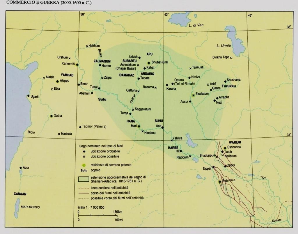 Estensione approssimativa del regno di Shamshi-Adad e città menzionate nei