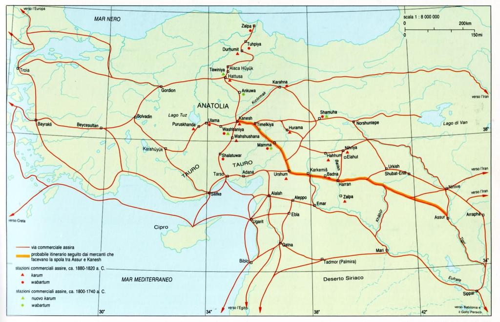 Il percorso e la rete commerciale dei mercanti assiri in