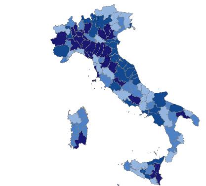 (+6,1%), Siracusa (+25,1%), Bergamo (+6,3%), Torino (+4,4%), Taranto (+37,0%), Varese (+8,1%), Piacenza (+27,9%), Padova (+8,0%) e Verona (+6,4%). CARTOGRAMMA 1.