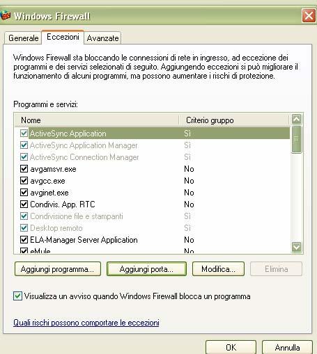 Firewall Configurazione dei Client (S.O. Windows Xp Sp 2) Dal pannello di controllo Windows Firewall Eccezioni selezionare la voce condivisione file stampanti.