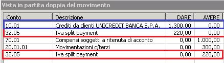 Per visualizzare la scrittura contabile creata ai fini dello Split Payment, fare clic sull icona Vista in Partita