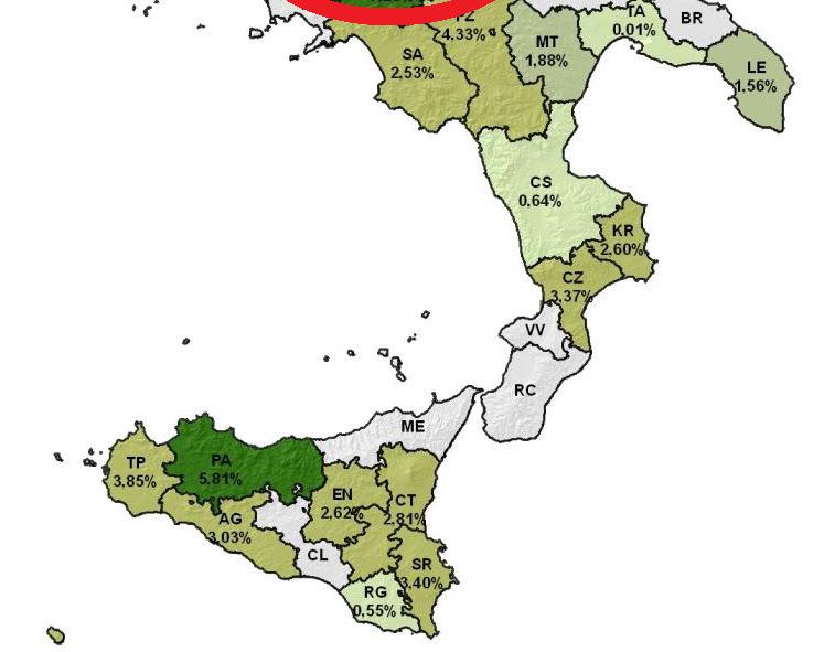 35% dell intera potenza eolica installata in Italia [fonte: GSE, 2010] Province di Foggia,