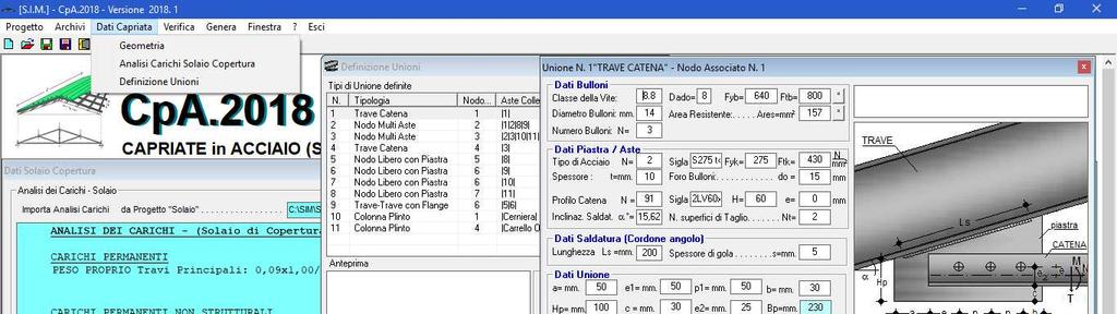 6. Dati Capriata Il comando dati capriata consente di attivare il menu di comandi relativo