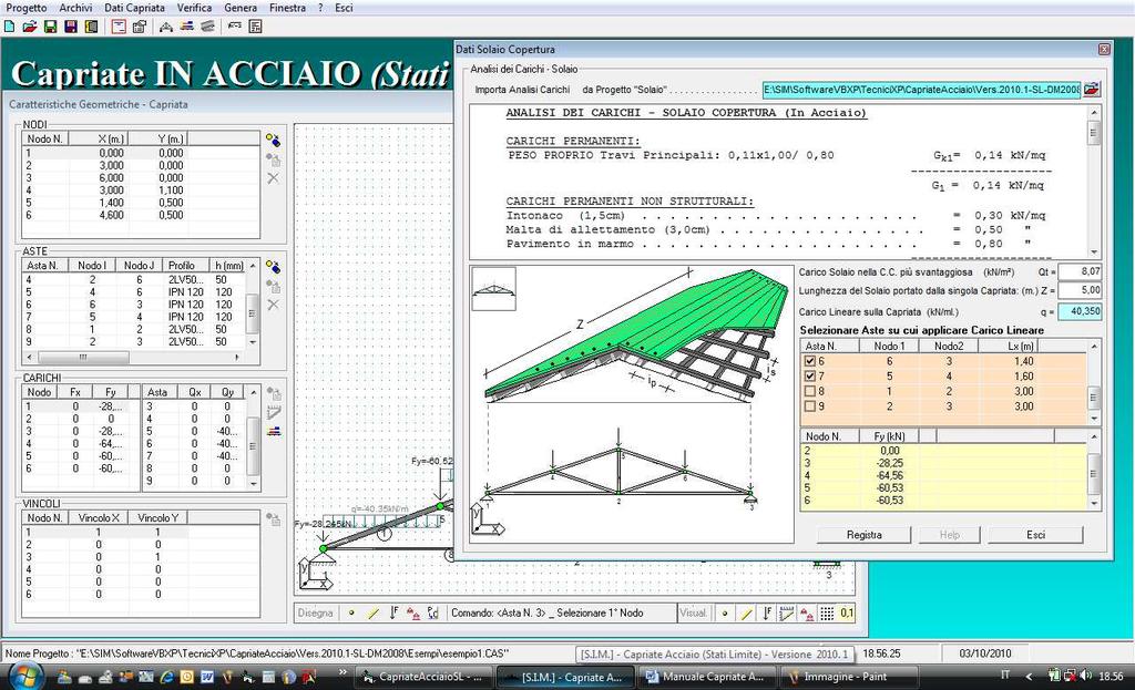 6.2. Analisi dei Carichi Solaio di Copertura Selezionando il comando Dati Capriata Analisi Carichi Solaio Copertura o il pulsante appare una finestra di dialogo che consente di caricare l analisi dei