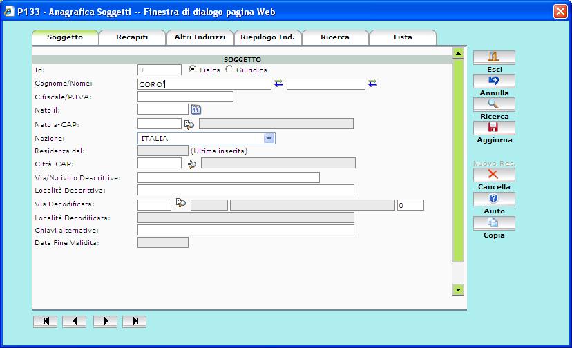 Id.: non va compilato. Indica il codice numerico che il sistema assegna automaticamente al soggetto una volta codificato.