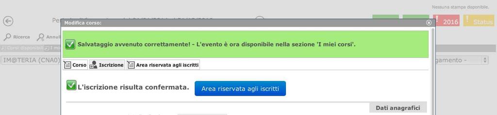 17. Dopo aver cliccato su SALVA ISCRIZIONE comparirà il messaggio sottostante. 18.