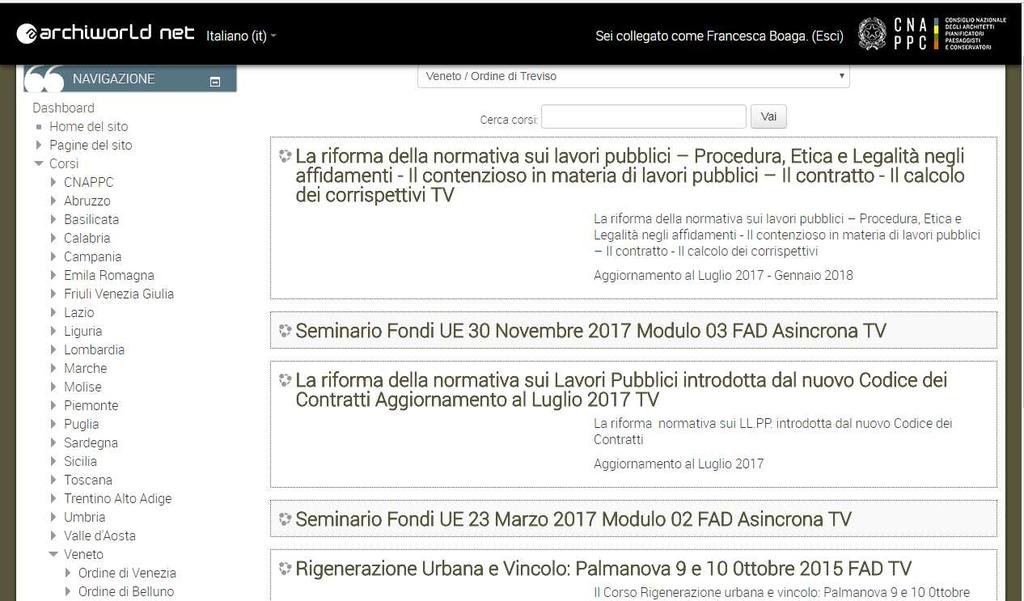 21. Nella nuova scheda, su Moodle, comparirà la prima pagina del corso. Clicca sul titolo che è abbreviato v.