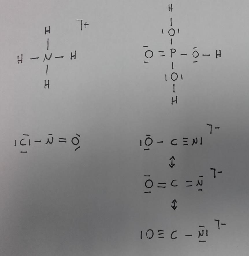 Domanda 1. scrivere le formule di Lewis delle seguenti specie: NH4 +, NOCl, H3PO4, OCN - Domanda 2.
