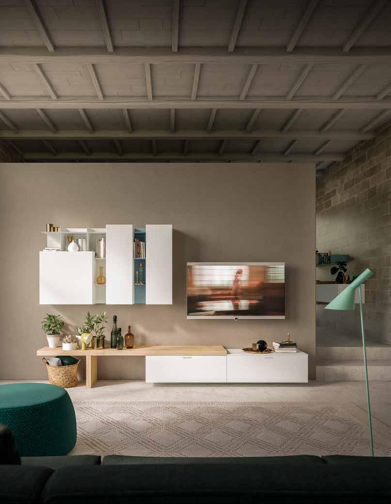 L320 P44,2 H189,8 Panca Rovere antico Naturale Base sospesa laccato opaco Bianco