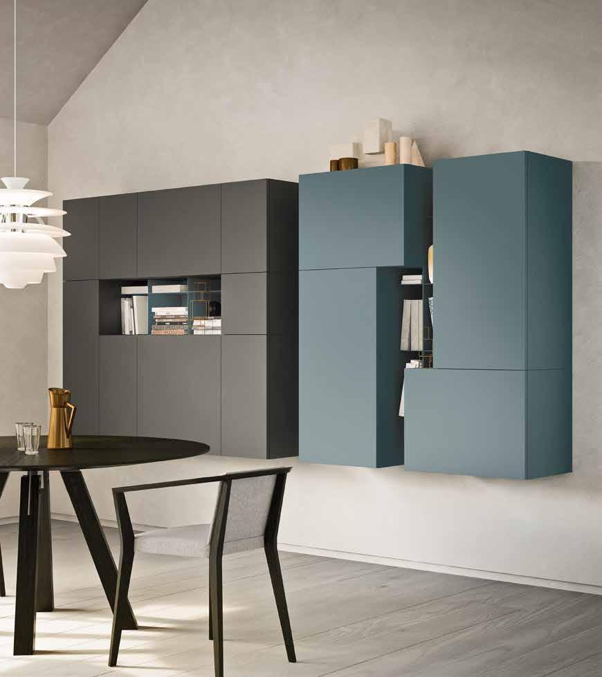 / Wall units lacqured in matt Arena and Pacifico PLATE wall units lacquered in