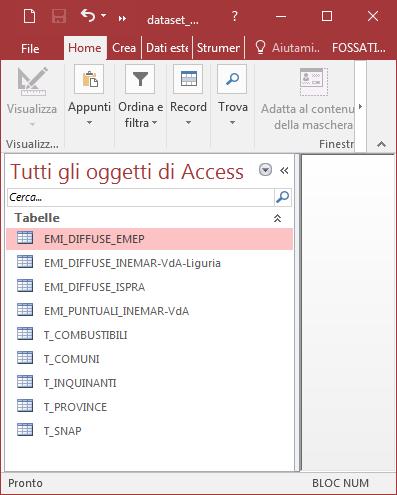 Le emissioni sono state organizzate, nel modo più omogeneo possibile, in un unico DB Access ma, poiché le fonti non sono caratterizzate dallo stesso dettaglio