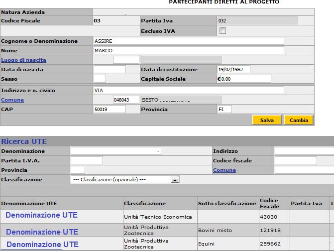 Di seguito l anagrafica del soggetto selezionato.