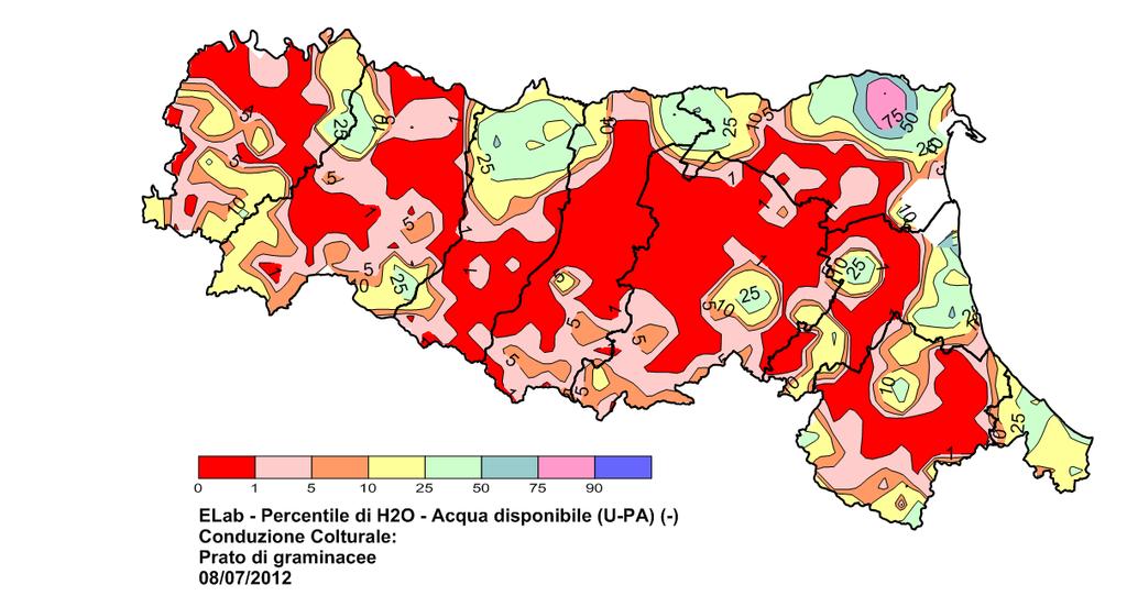 Situazione in generale critica a livelli di siccità eccezionale (aree in rosso); miglioramenti della situazione si stimano nelle aree interessate