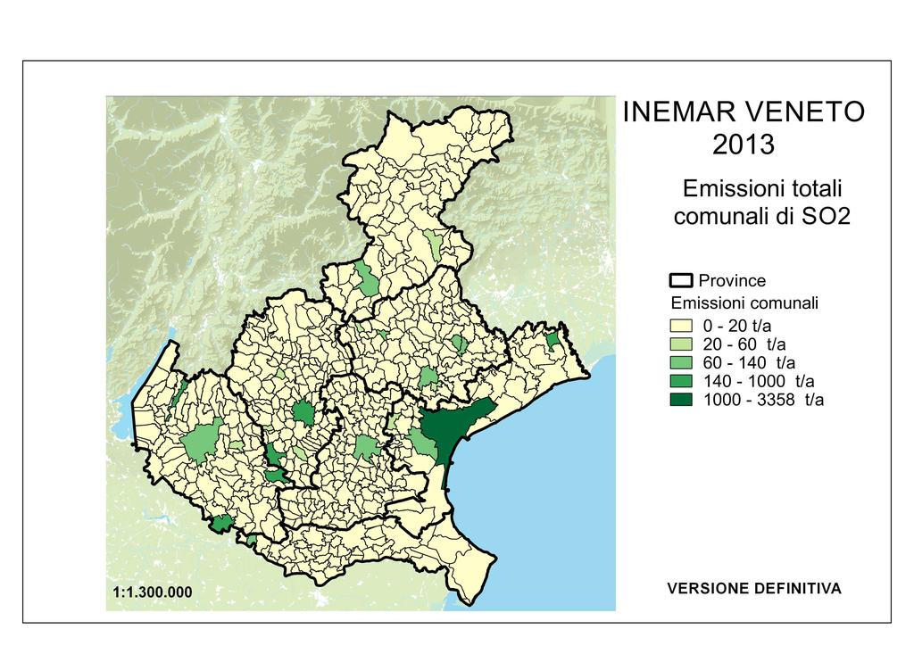 Figura 1 Emissioni SO2 stima emissioni a livello Comunale (fonte: Dati INEMAR 213) Il parametro SO 2 è stato rilevato dall anno 217 presso la stazione di traffico Treviso Strada Sant Agnese.