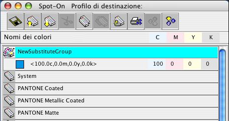 SPOT-ON 55 PER DEFINIRE UN COLORE SOSTITUTIVO NELLA FINESTRA PRINCIPALE DI SPOT-ON 1 Avviare ColorWise Pro Tools e collegarsi a Fiery QX100. 2 Fare clic su Spot-On.