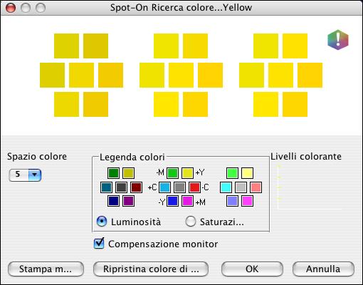 SPOT-ON 56 3 Fare clic sul campione centrale. Viene visualizzata la finestra di dialogo Imposta colore centrale. 4 Immettere dei valori per ciascun canale di colore C, M, Y e K.