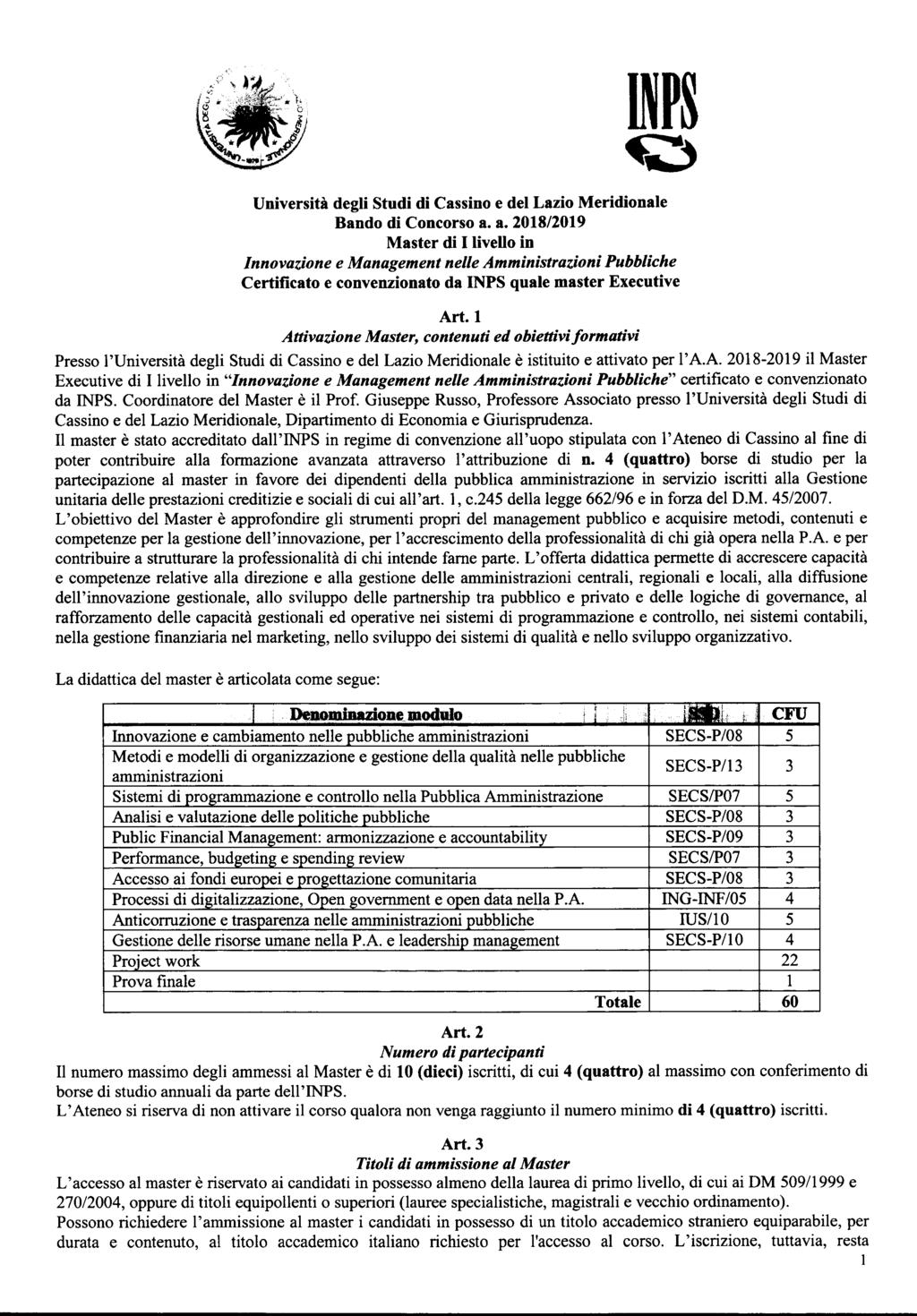 Università degli Studi di Cassino e del Lazio Meridionale Bando di Concorso a.