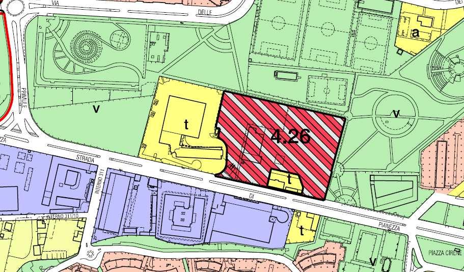 La variante provvede inoltre la contestuale modifica della destinazione urbanistica delle aree esterne al perimetro della ZUT da Servizi pubblici lett.