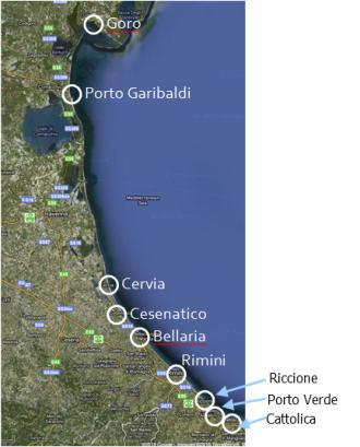 L AREA DI STUDIO L'area di studio è costituita da 9 piccoli porti situati lungo i 130 km di costa dell Emilia-Romagna Quest'area è caratterizzata da fondali bassi e sabbiosi, tutti i porti lungo la