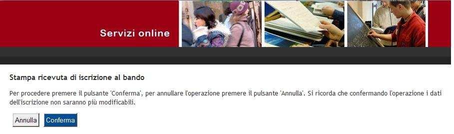 una volta premuto quest ultima opzione NON sarà più possibile cambiare i dati inseriti, pertanto verificare con attenzione che non siano stati fatti degli errori nella compilazione della domanda.