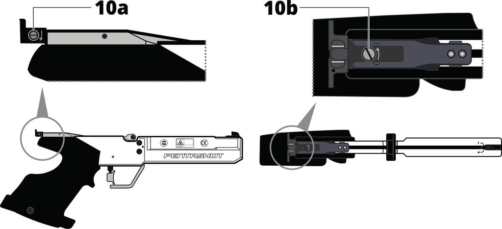 REGOLAZIONI L utilizzatore può effettuare o mantenere le seguenti regolazioni: regolare i mirini del simulatore (il punto d impatto del laser); regolare la posizione del grilletto, il peso e la