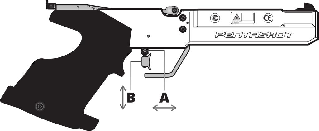 REGOLAZIONE DELLA POSIZIONE DEL GRILLETTO Dopo avere allentato la vite (A) è possibile modificare la posizione del grilletto, spostandolo avanti o indietro.
