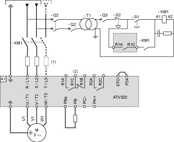 Connessioni e schema Schemi di collegamento Schema con contattore di linea Schemi di collegamento conformi con le norme EN 954-1 categoria 1 e IEC/EN 61508 capacità SIL1,