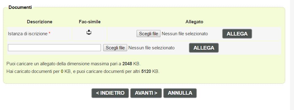 Per ciascun file da carica, cliccare su Sfoglia, quindi selezionare il file (il nome verrà visualizzato nella colonna Allegato ), quindi cliccare su Allega.