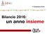 17 dicembre Bilancio 2016: un anno insieme