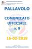 PALLAVOLO. COMUNICATO UFFICIALE n