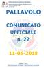 PALLAVOLO. COMUNICATO UFFICIALE n